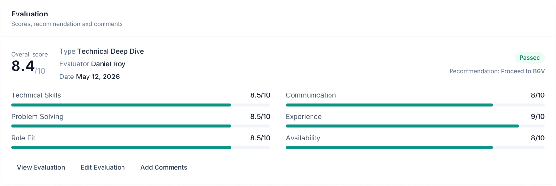 Container-1.png Evaluation scores, recommendation and skill breakdown